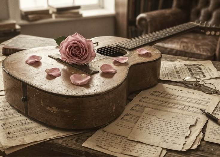 Guitarra con rosa